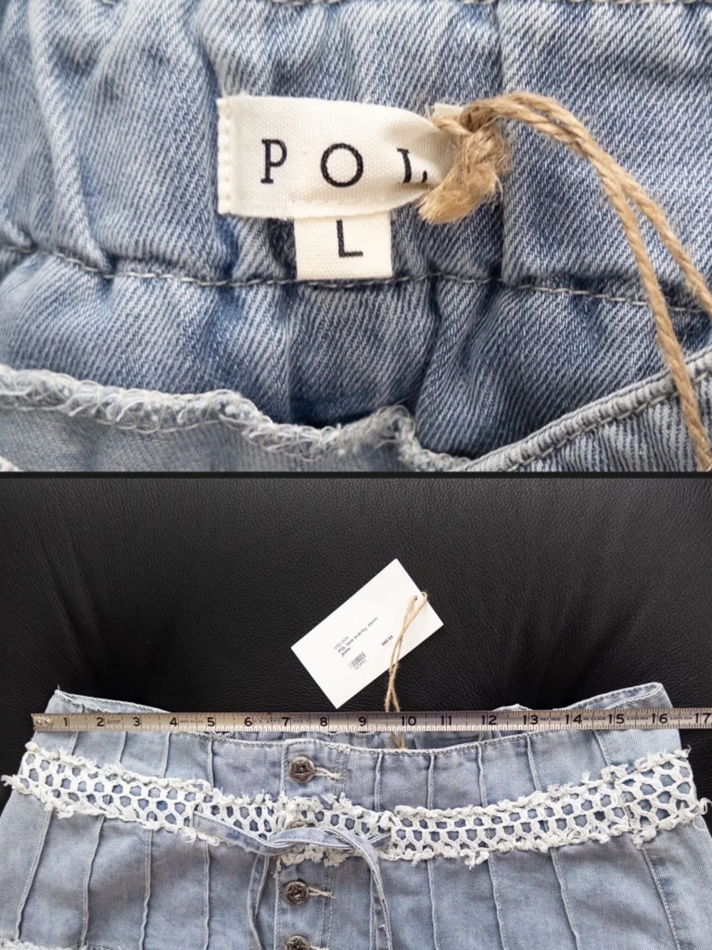 NWT POL Lace Overlay Mesh Cargo Denim Jeans Size Large - Picture 6 of 6